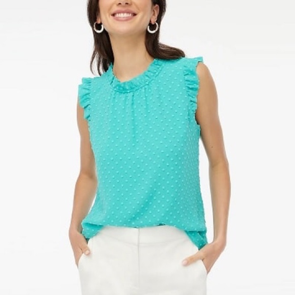 J.Crew Sleeveless Ruffle-Neck Top in aqua women’s XL